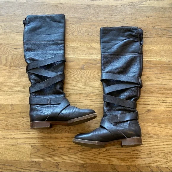 Chloe Erin Prince Leather Buckled Knee High boots size 6 - Picture 2 of 15